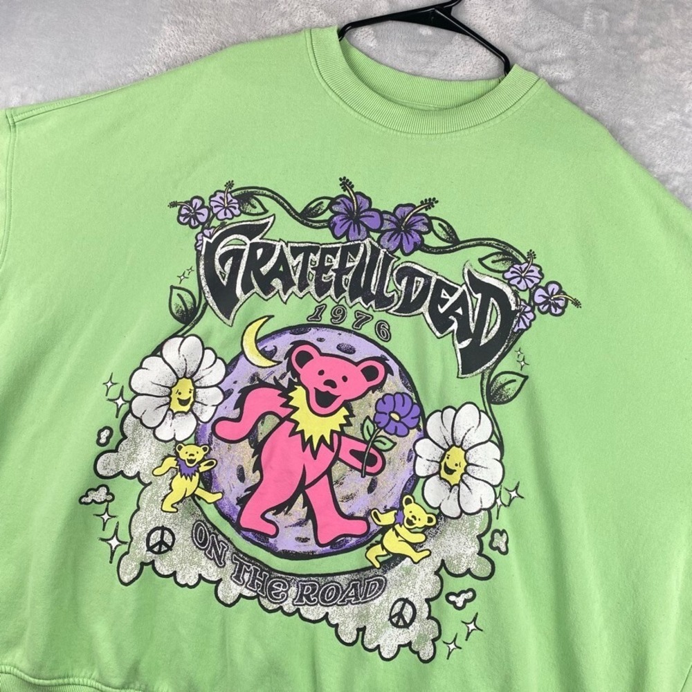Grateful Dead Sweatshirt Mens 4XL Dancing Bear Green Crew Neck